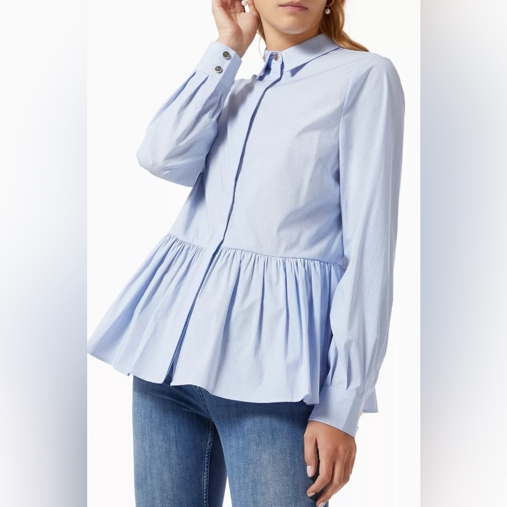 Ted Baker OLLWEN Stripe Poplin Cotton Shirt Blue Office Academia , size 3/size 8